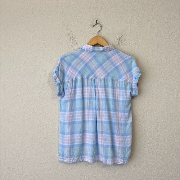RAILS Whitney Check Short-Sleeve Button-Down Shirt in Aqua Pink Blue - Picture 6 of 11